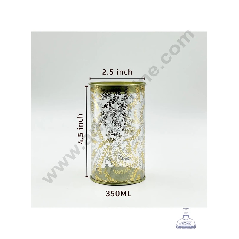 1 Piece Leaf Printed Transparent Plastic Containers with Golden Lids - 350 ml - CAKE DECOR