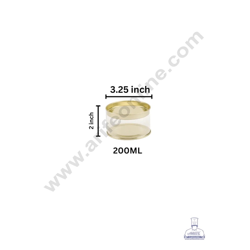 1 Piece Premium Transparent Plastic Containers with Golden Lids - 200ml - CAKE DECOR