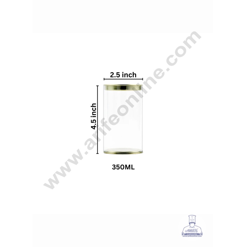 1 Piece Premium Transparent Plastic Containers with Golden Lids - 350 ml( 2.5 inch X Height : 4.5 inch ) - CAKE DECOR