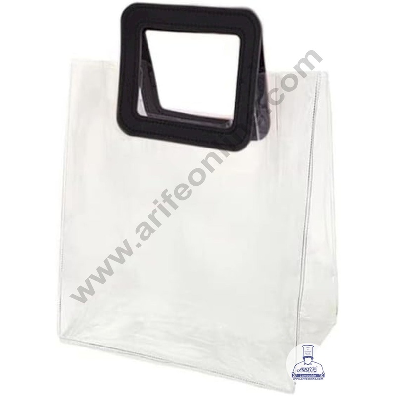 1 Piece Transparent Bag with Black Leather Handle (24 X 28 X 13 cm) | Gift Box | Gift Bag with Handle - CAKE DECOR