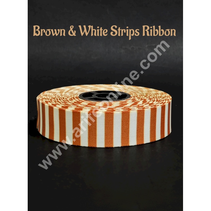 1 Roll Brown & White Stripes Ribbon | Gift Wrapping | Decoration - CAKE DECOR