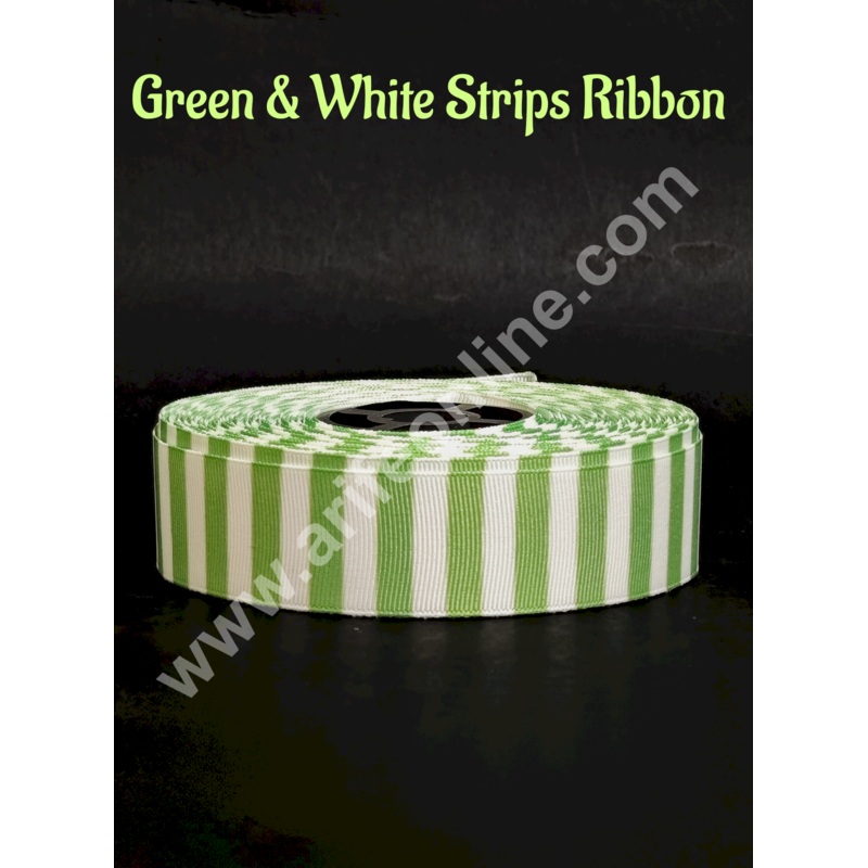 1 Roll Green & White Stripes Ribbon | Gift Wrapping | Decoration - CAKE DECOR