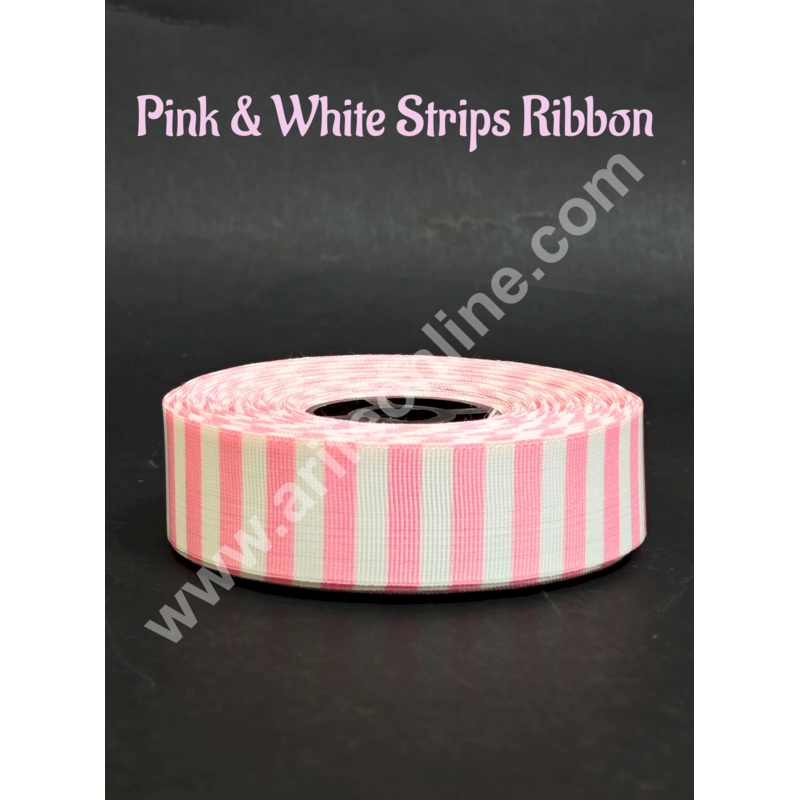 1 Roll Pink & White Stripes Ribbon | Gift Wrapping | Decoration - CAKE DECOR