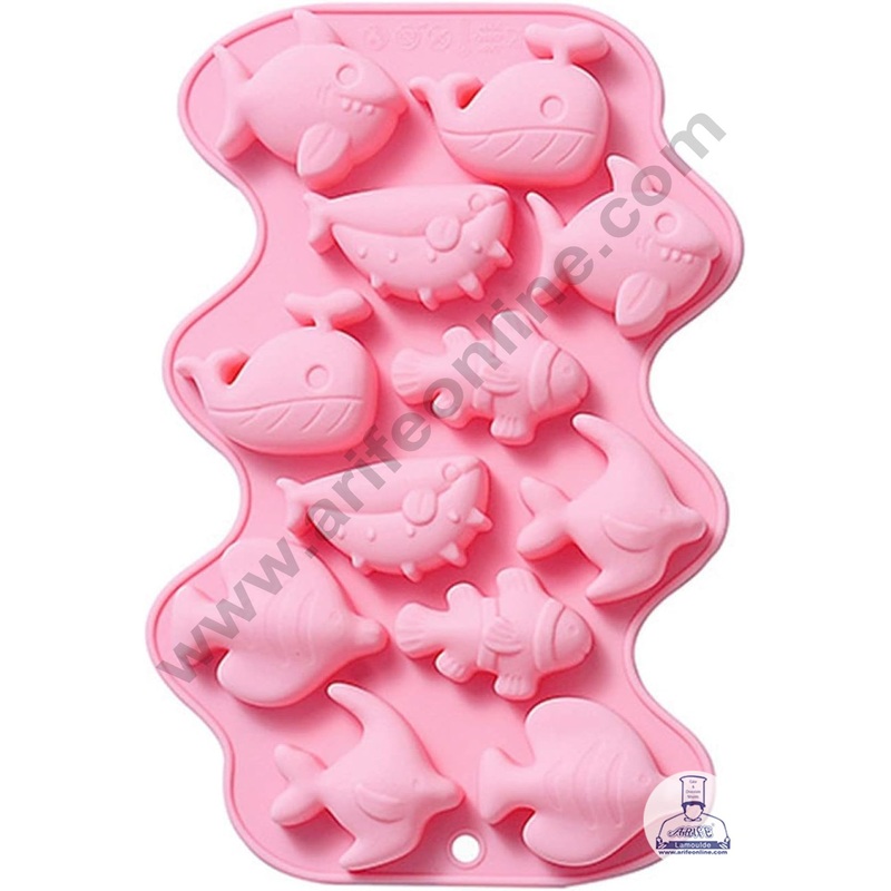 12 Cavity Assorted Sea Animal Theme Whale, Shark,Gold Fish Silicone Mould Silicon Jelly Mold (SB-LBM1388) - CAKE DECOR