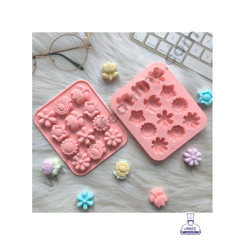 12 Cavity Different Flower Shape Design Mould Chocolate Silicon Mould - CAKE DECOR