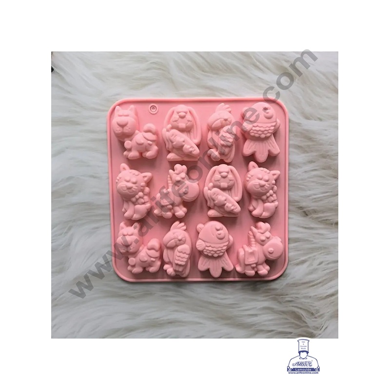 12 Cavity Different Shape Cute Dog Rabbit Parrot Fish Shape Mould Chocolate Silicon Mould - CAKE DECOR