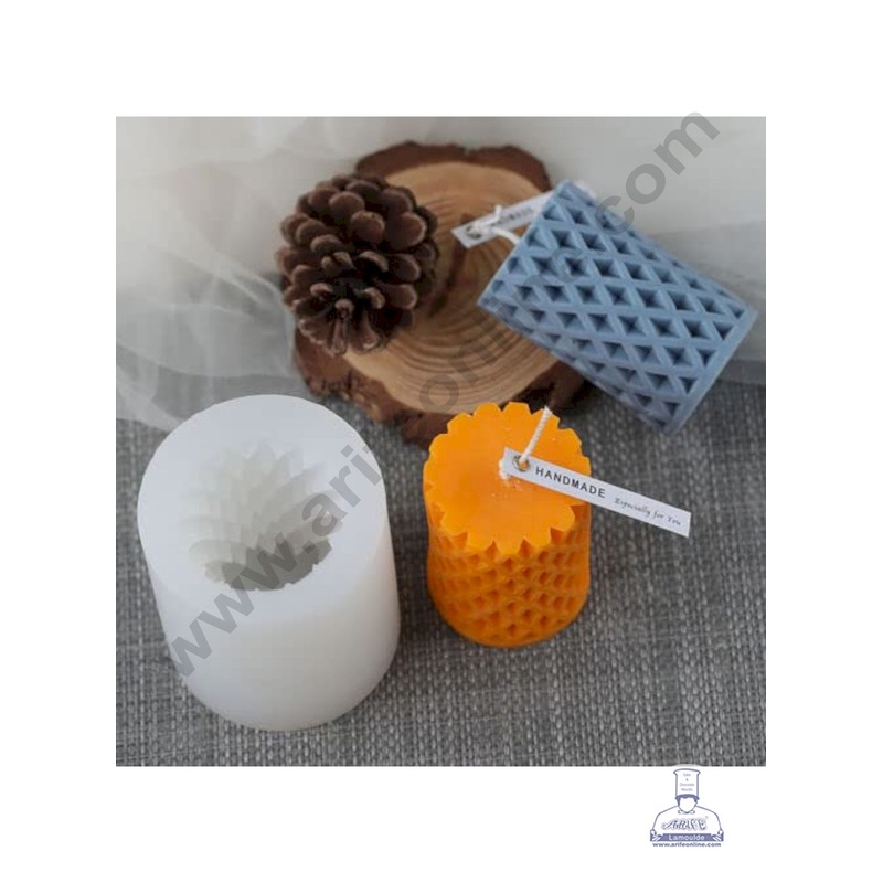3D Silicon 1 Cavity Criss Cross Grid Pillar Design Silicon Candle Mould, Silicon Soap Mould (SBSP-DYF6138) - CAKE DECOR