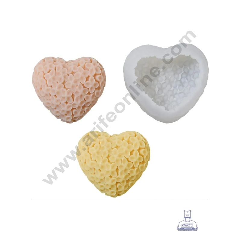 3D Silicon 1 Cavity Heart Floral Pattern Shape Engraved Silicon Candle Mould, Silicon Soap Mould (SBSP-DYF7337) - CAKE DECOR