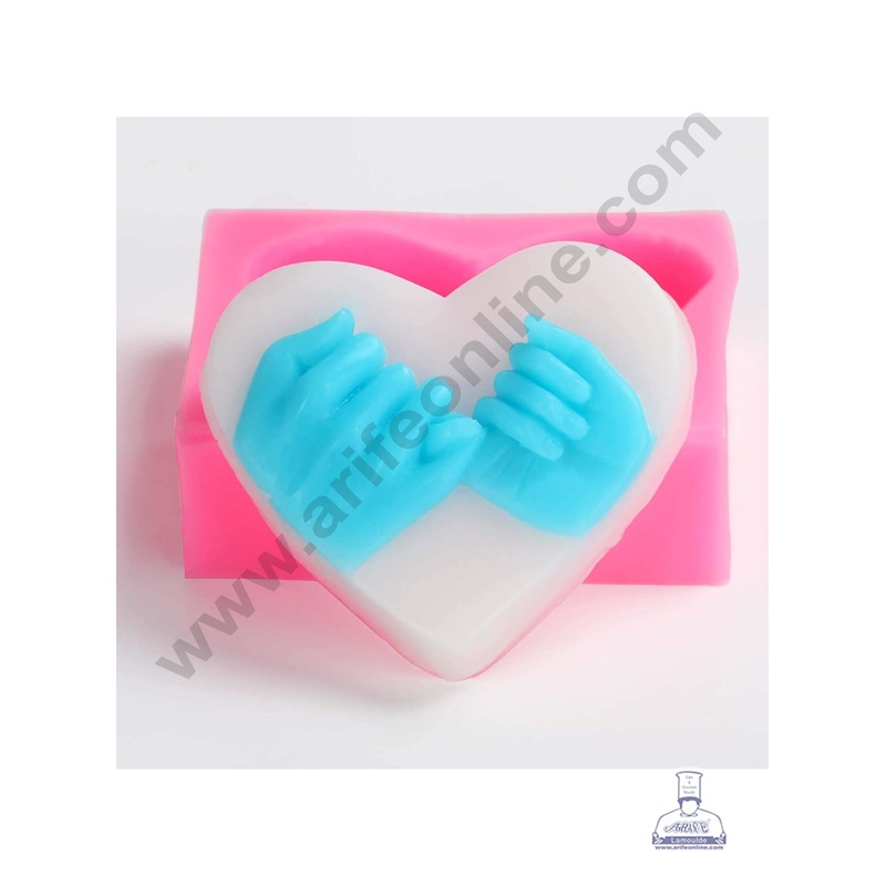3D Silicon 1 Cavity Heart Hand In Hand Shape Silicon Candle Mould, Silicon Soap Mould (SBSP-DYF6086) - CAKE DECOR