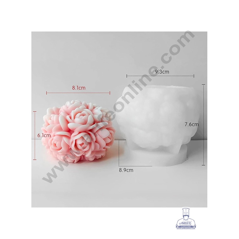 3D Silicon 1 Cavity Rose Peony Round Shape Silicon Candle Mould, Silicon Soap Mould (SBSP-DYF7374) - CAKE DECOR
