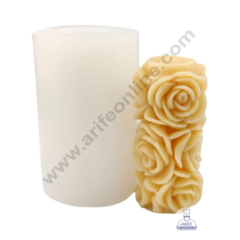 3D Silicon 1 Cavity Rose Pillar Shape Silicon Candle Mould, Silicon Soap Mould (SBSP-DYF6698) - CAKE DECOR