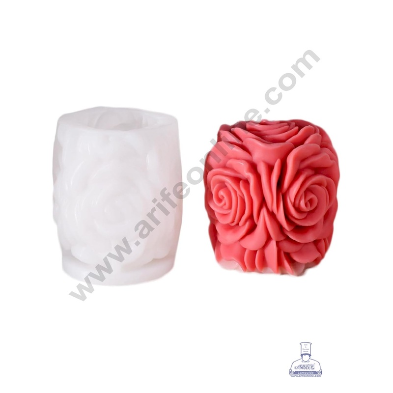 3D Silicon 1 Cavity Rose Pillar Shape Silicon Candle Mould, Silicon Soap Mould (SBSP-DYF7414) - CAKE DECOR