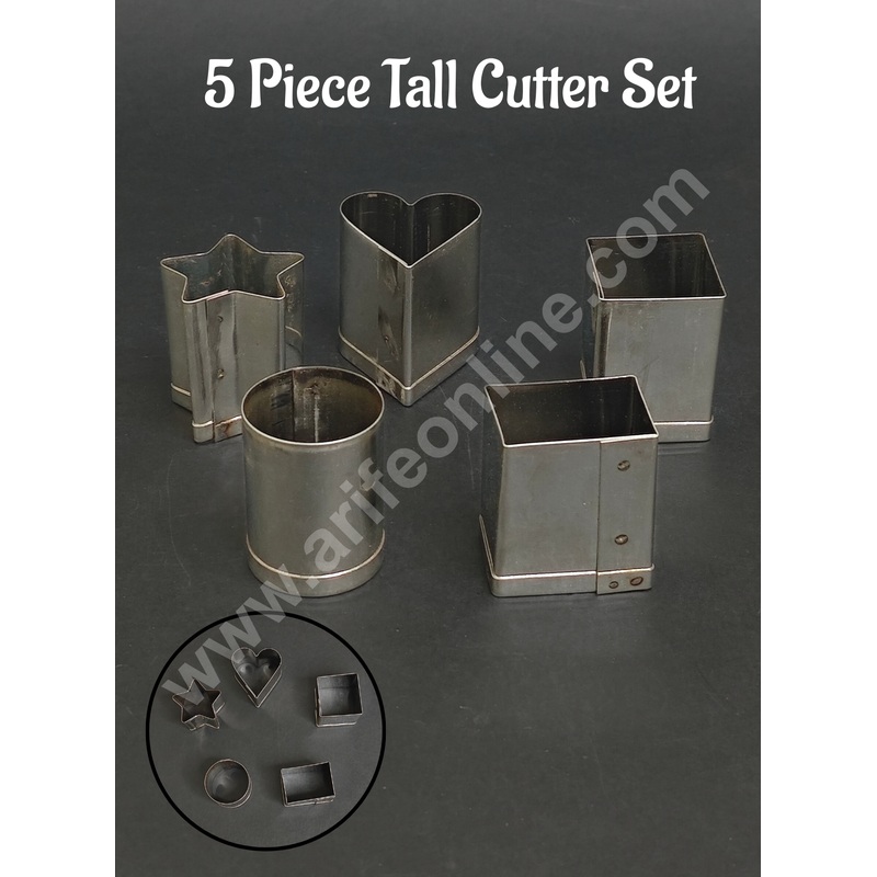 5 Piece Tall Stainless Steel Cookie Cutter Set | 4.5 cm Height - CAKE DECOR