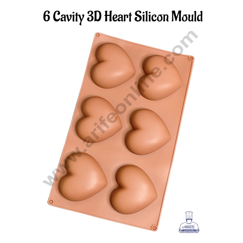 6 Cavity Deep 3D Heart Shape Silicon Mould - CAKE DECOR