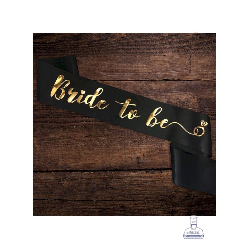 Black Satin Bride To Be Sash With Foil Gold Print | Party Supplies- CAKE DECOR