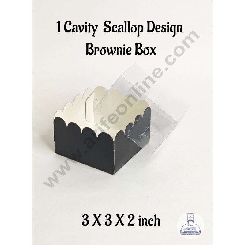 CAKE DECOR 1 Cavity Black Brownie Box with Scallop Design With Lid | Premium Dessert & Sweet Box  5 Pack