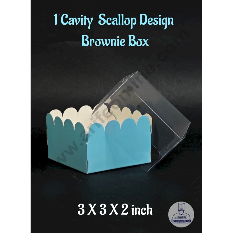 CAKE DECOR 1 Cavity Blue Brownie Box with Scallop Design With Lid | Premium Dessert & Sweet Box  5 Pack