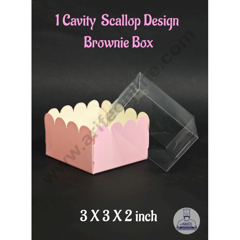 CAKE DECOR 1 Cavity Pink Brownie Box with Scallop Design With Lid | Premium Dessert & Sweet Box  5 Pack