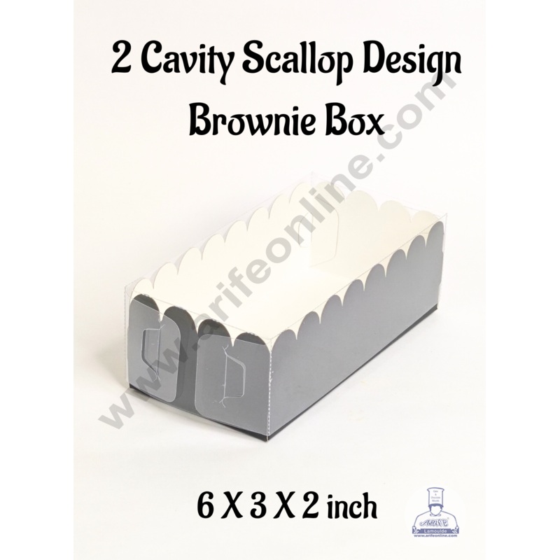 CAKE DECOR 2 Cavity Black Brownie Box with Scallop Design With Lid | Premium Dessert & Sweet Box  (Pack of 5)