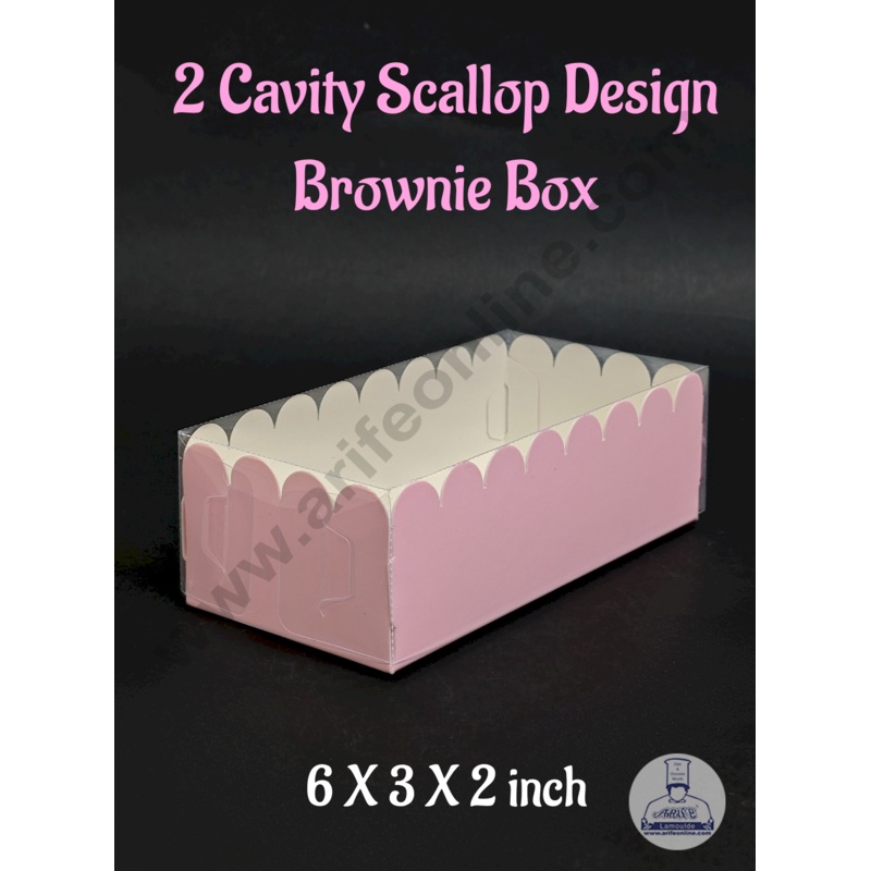 CAKE DECOR 2 Cavity Pink Brownie Box with Scallop Design With Lid | Premium Dessert & Sweet Box  (Pack of 5)