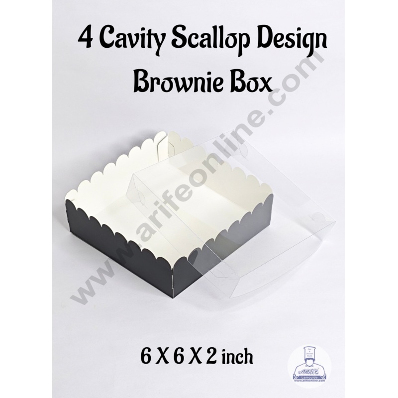 CAKE DECOR 4 Cavity Black Brownie Box with Scallop Design With Lid | Premium Dessert & Sweet Box  (Pack of 5)