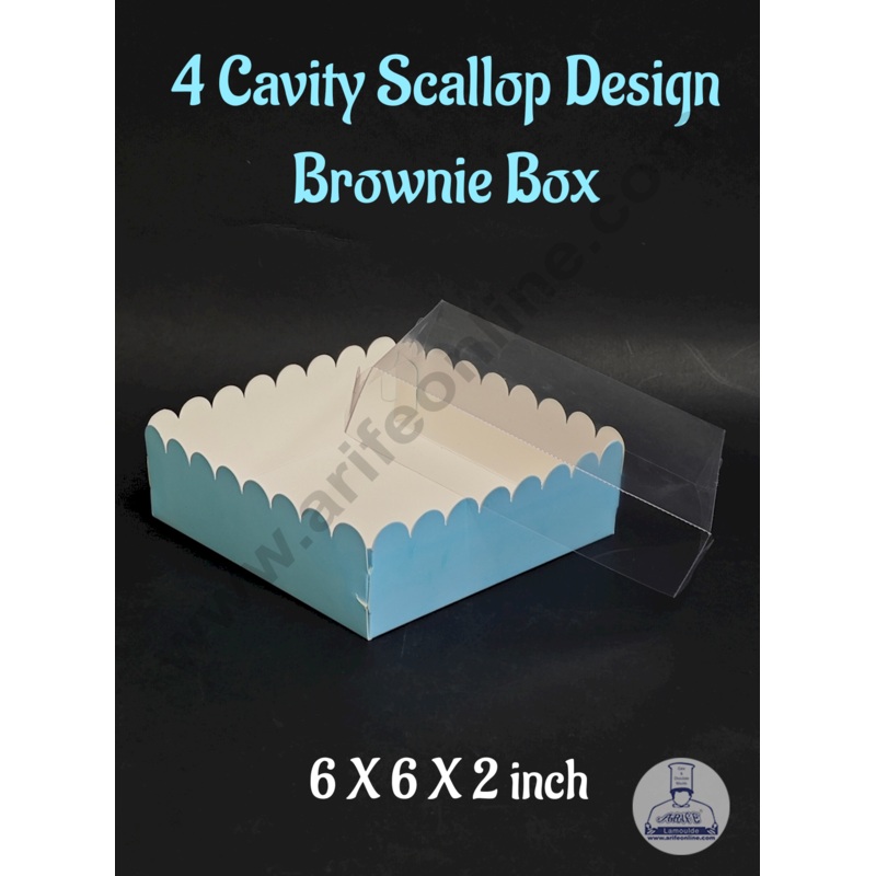 CAKE DECOR 4 Cavity Blue Brownie Box with Scallop Design With Lid | Premium Dessert & Sweet Box  (Pack of 5)
