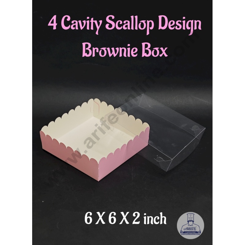 CAKE DECOR 4 Cavity Pink Brownie Box with Scallop Design With Lid | Premium Dessert & Sweet Box  (Pack of 5)