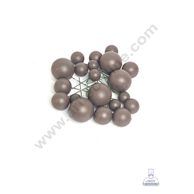 CAKE DECOR Matte Chocolate Brown Faux Ball Topper For Cake and Cupcake Decoration - 20 pcs Pack