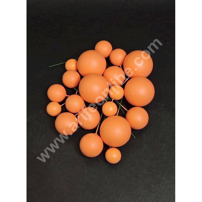 CAKE DECOR Matte Orange Faux Ball Topper For Cake and Cupcake Decoration - 20 pcs Pack