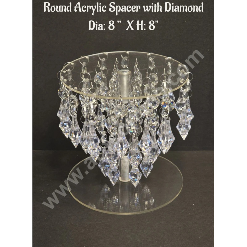 CAKE DECOR Round Acrylic Spacer Chandelier with Diamond Tier Cake Spacer 8 Inch Base & 8 Inch Height