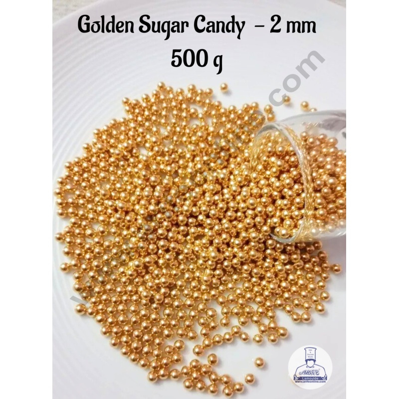 Cake Decor Sugar Candy - Golden Sugar Balls - 2 mm - 500 gm