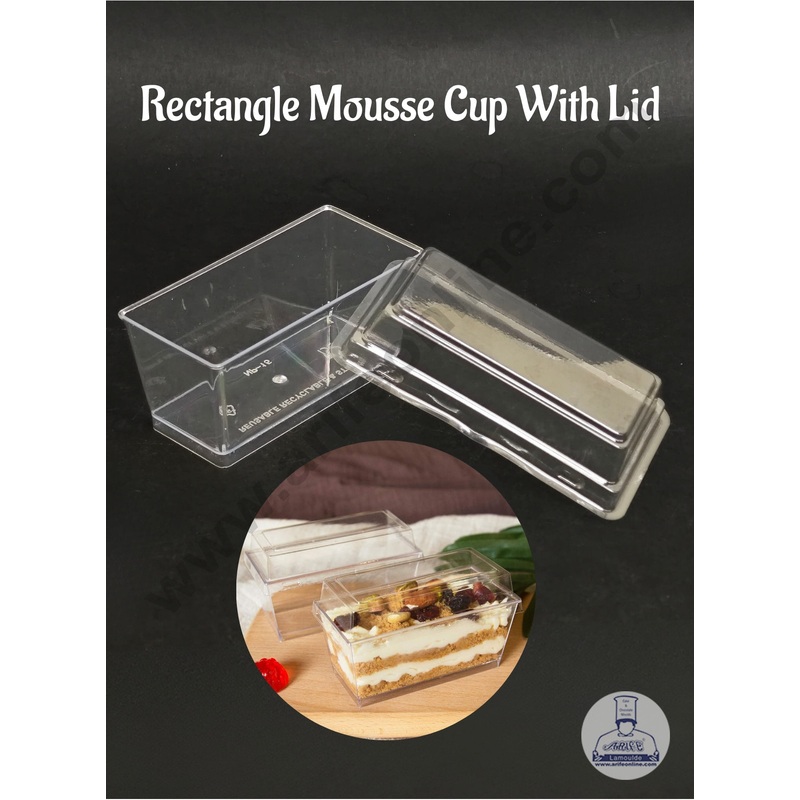 CAKE DECOR Transparent Rectangle Mousse Cups with Lids | Dessert Cups | Pudding Cups