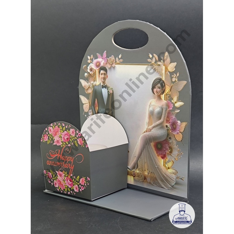 Dark Blue Happy Anniversary Foldable Cake and Flower Hamper - CAKE DECOR