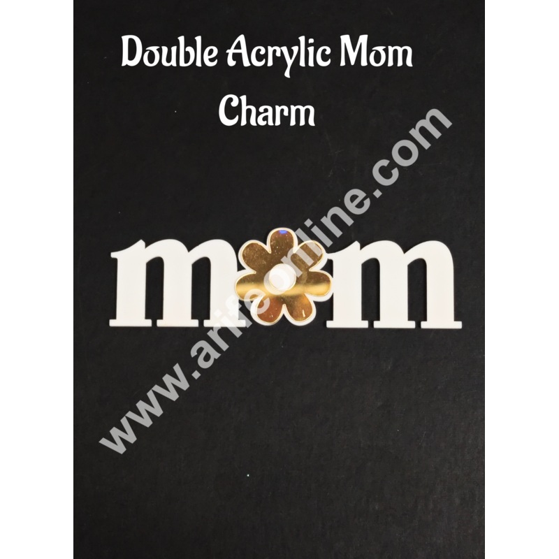 Double Acrylic MOM Charm with Gold Flower Accent | Gold & White Acrylic Mom Topper