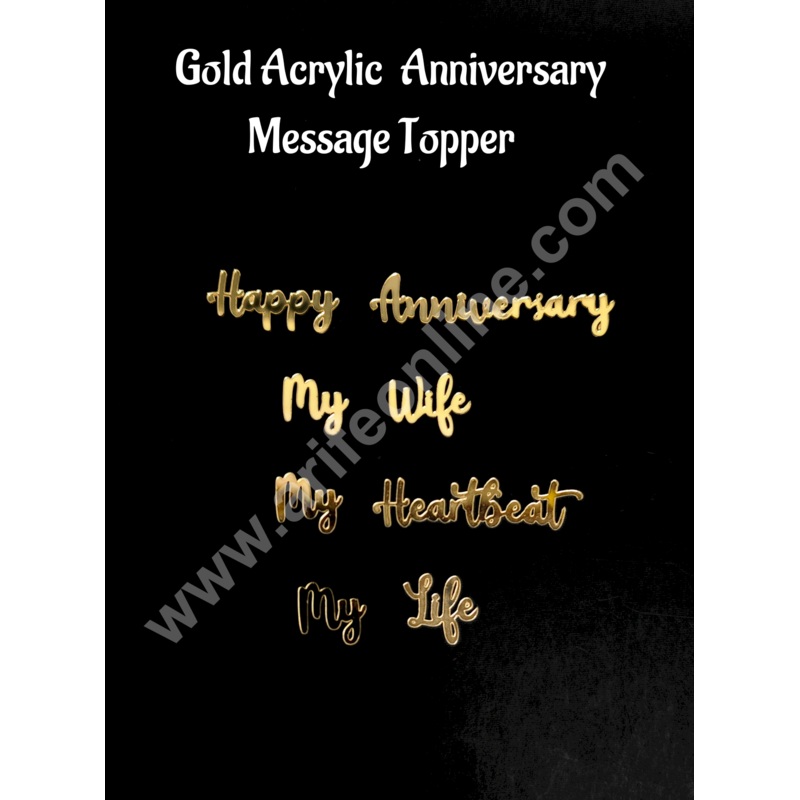 Gold Acrylic Cake Toppers  Happy Anniversary & Love Messages for Wife - CAKE DECOR