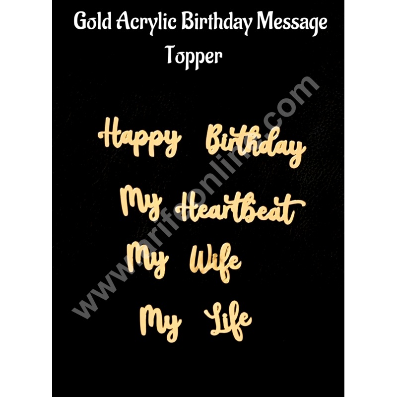 Gold Acrylic Cake Toppers  Happy Birthday & Love Messages for Wife - CAKE DECOR