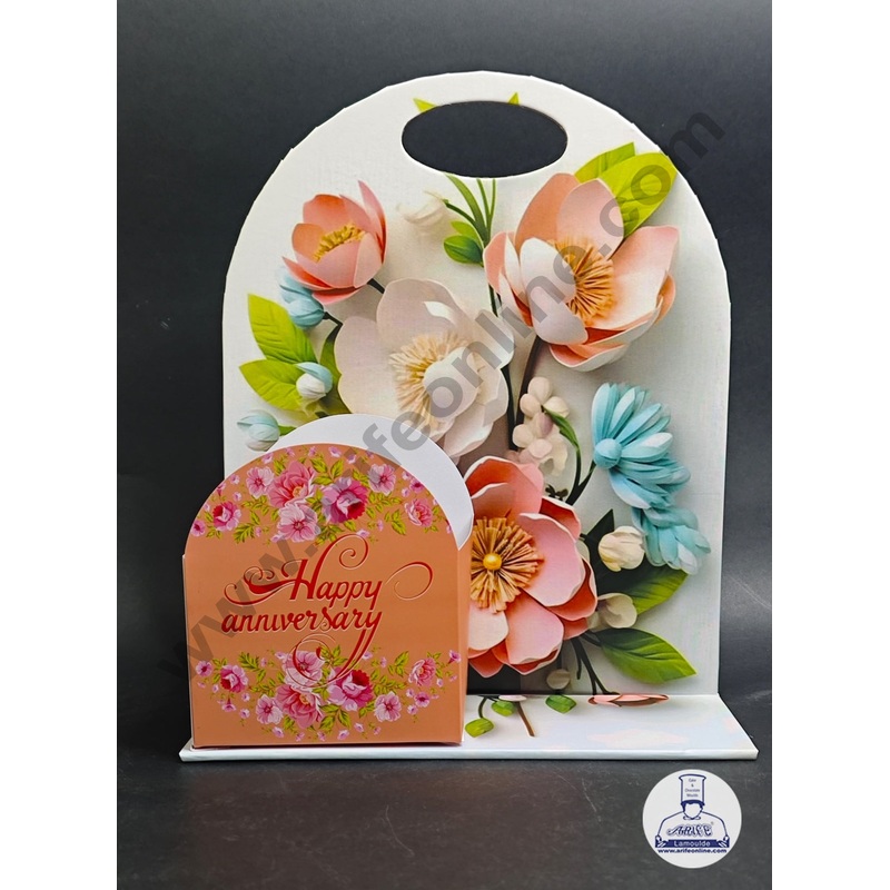 Happy Anniversary  Floral Foldable Cake and Flower Hamper (Design-03) - CAKE DECOR
