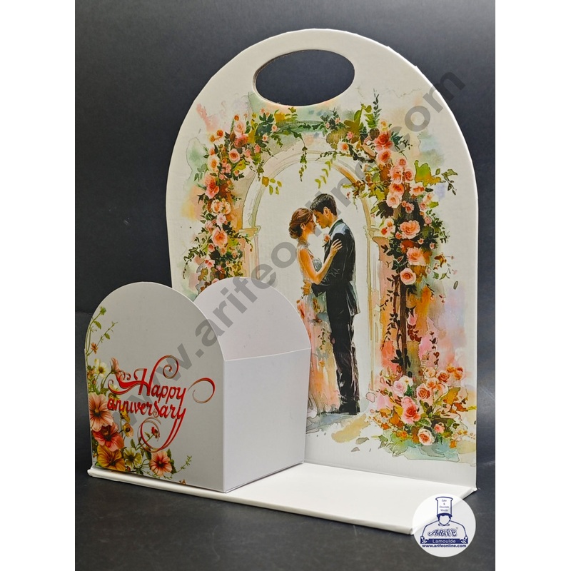Happy Anniversary Foldable Cake and Flower Hamper (Design-02) - CAKE DECOR