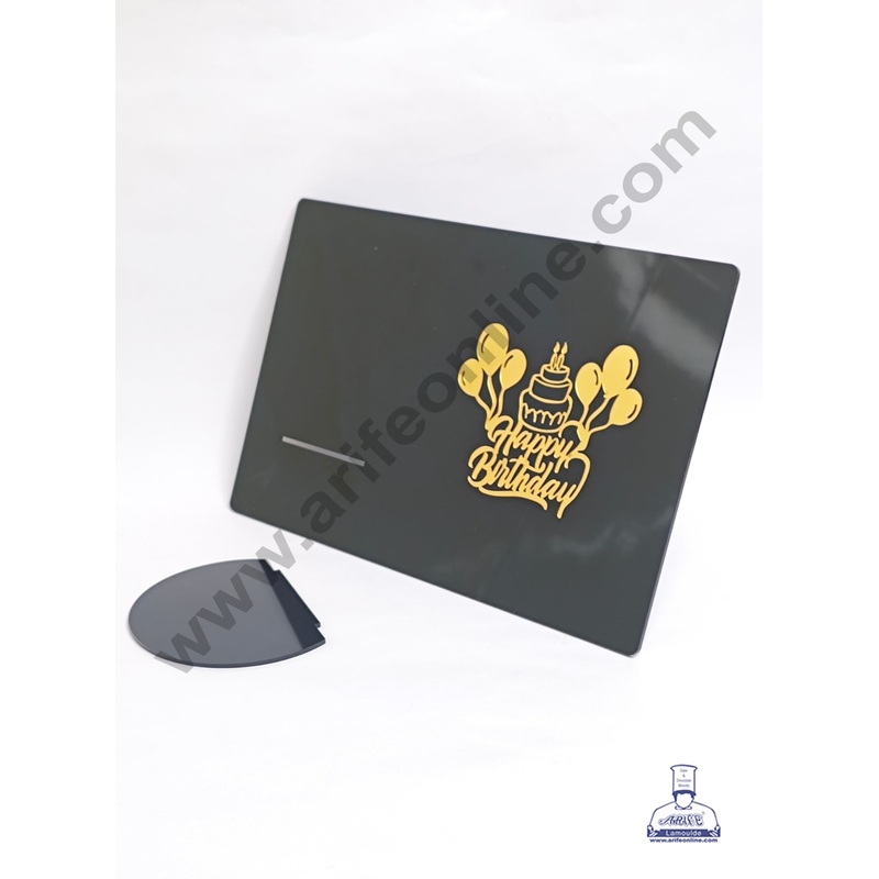 Happy Birthday Acrylic Cake Frame with Cake & Balloon Design | Black Detachable Cake Display Stand | Elegant Cake Presentation Board - CAKE DECOR