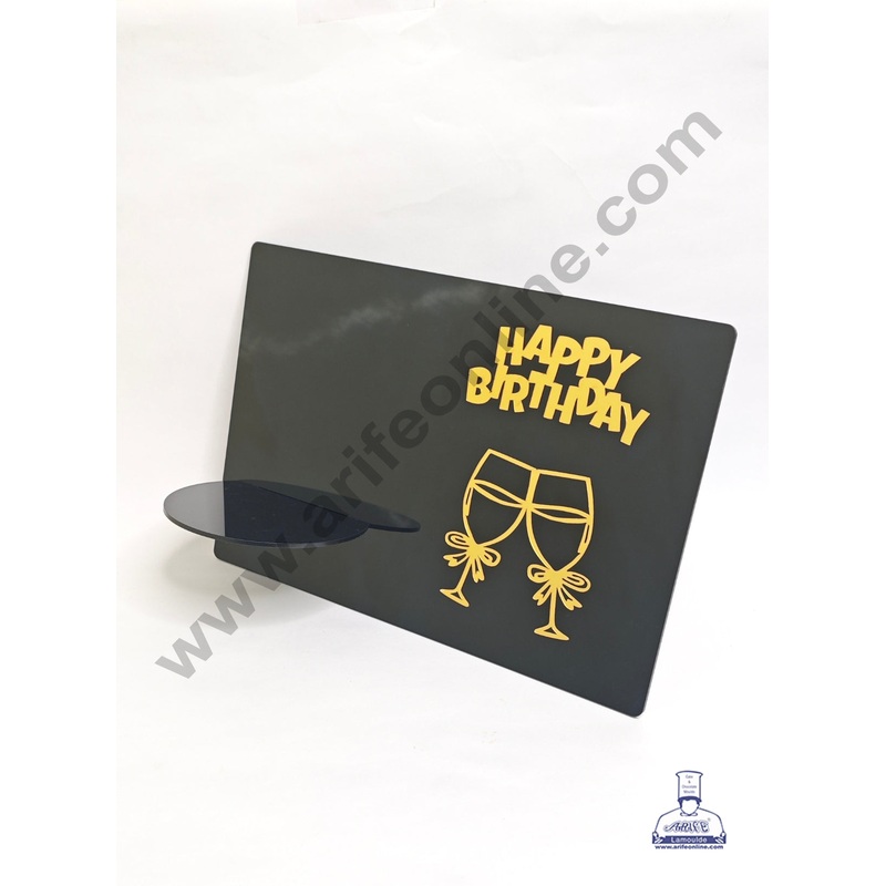 Happy Birthday Acrylic Cake Frame With Two Glasses | Black Detachable Cake Display Stand| Elegant Cake Presentation Board - CAKE DECOR