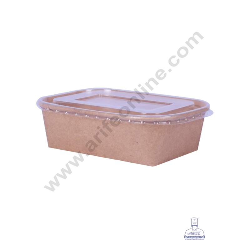 Kraft Paper Rectangle Box with Lid | Disposable Salad Box - (10 pcs Pack ) - CAKE DECOR