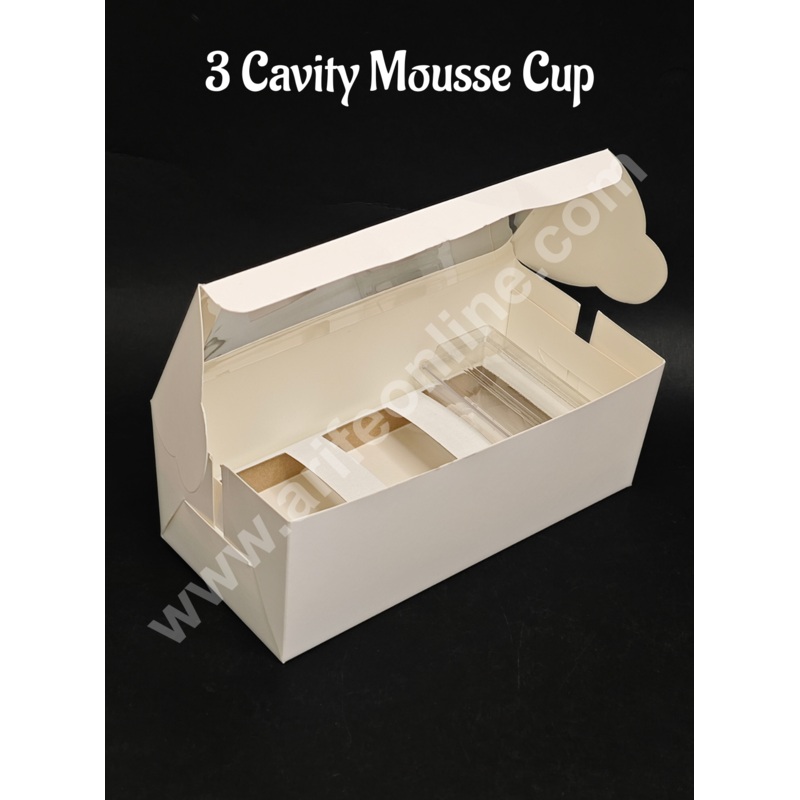 Mousse Cup Box with Cavity  Elegant Dessert Packaging with Clear Window (3 Cavity) - CAKE DECOR