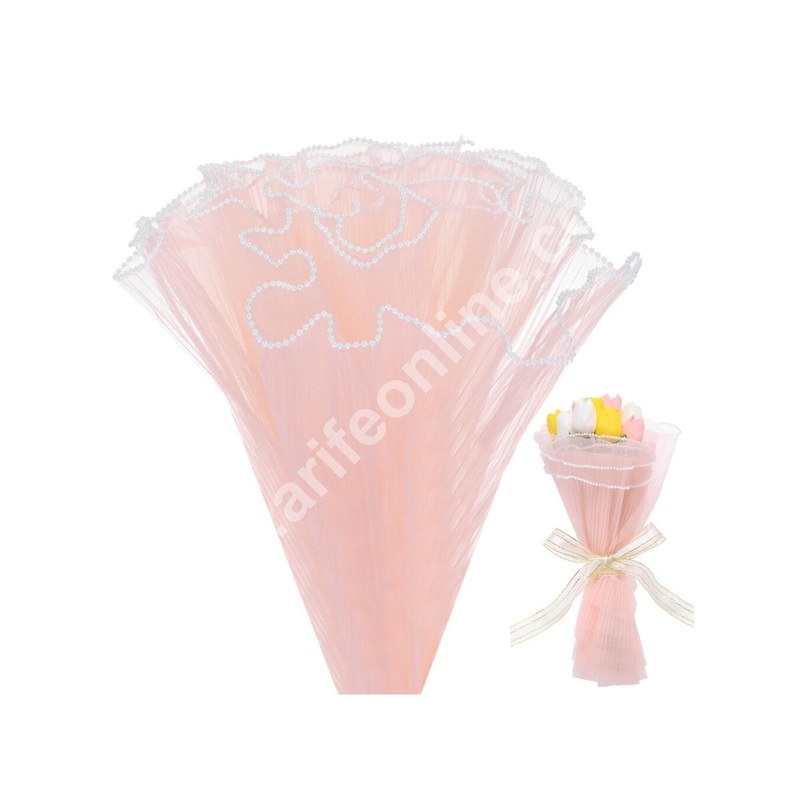 Peach Flower Wrapping Mesh | Pearl Edge Wrinkled Wavy Net Flower Wrapping Bouquet Paper