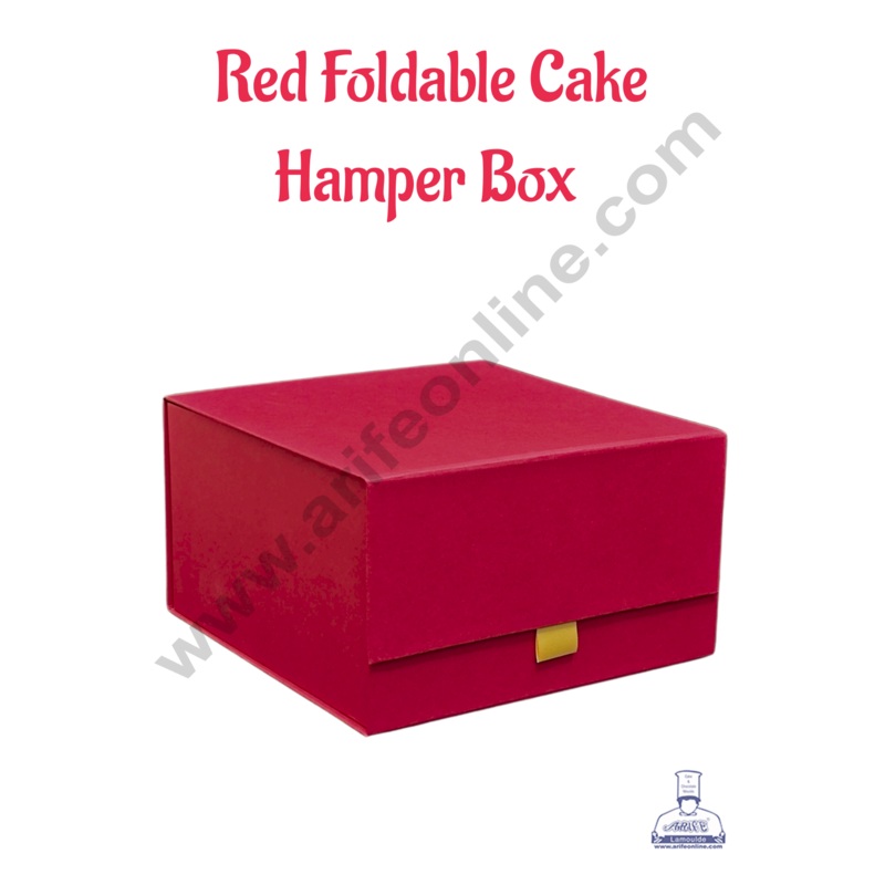 Premium Foldable Cake Box with Golden Interior (Red)  - CAKE DECOR