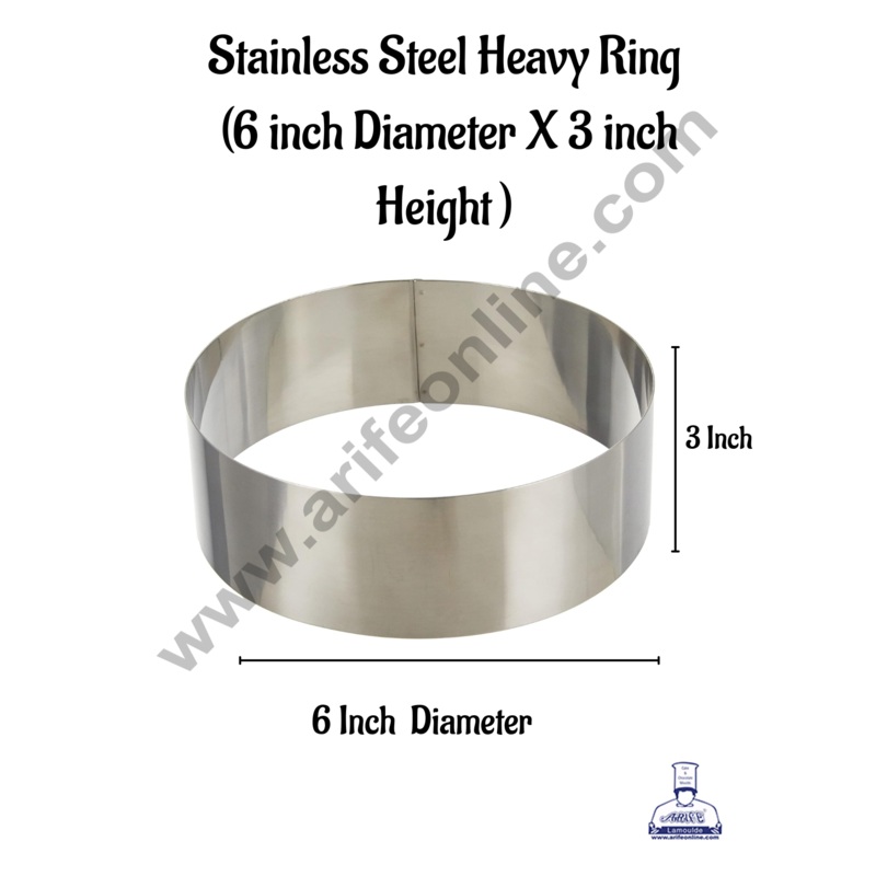 Round Cake Ring and Burger Ring Stainless Steel Heavy Ring (6 inch Diameter X 3 inch Height ) - Cake Decor