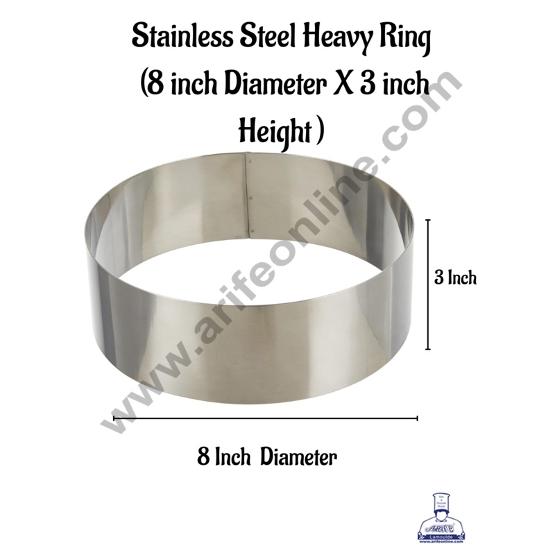 Round Cake Ring and Burger Ring Stainless Steel Heavy Ring (8 inch Diameter X 3 inch Height ) - Cake Decor