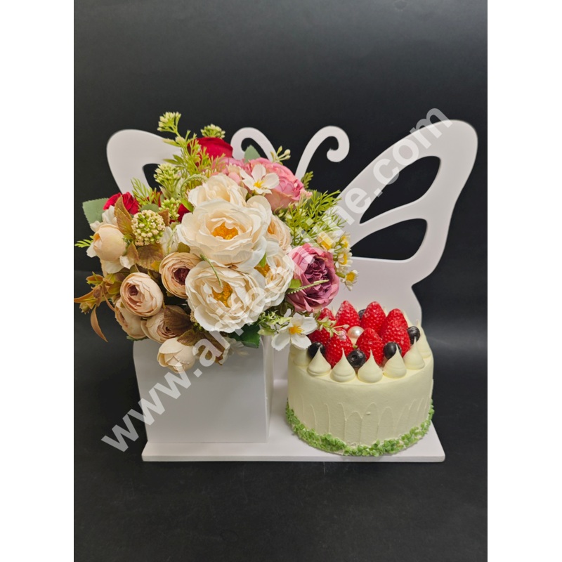White Butterfly Design Cake and Flower Hamper Stand  - CAKE DECOR