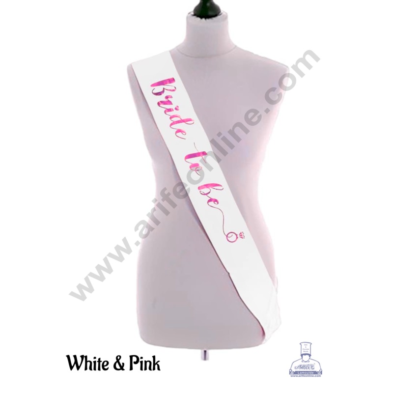 White Satin Bride To Be Sash With Pink Print | Party Supplies - CAKE DECOR