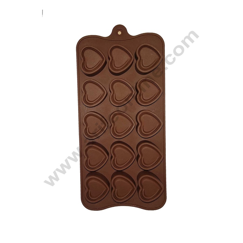 Cake Decor 15-Cavity Heart in Heart Shape Silicone Brown Chocolate Moulds,Ice Moulds