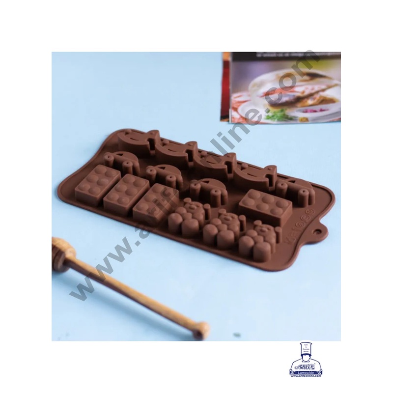Cake Decor 15-Cavity Horse,Blocks, Teddy and Cars Shape Silicone Brown Chocolate Moulds,Ice Moulds